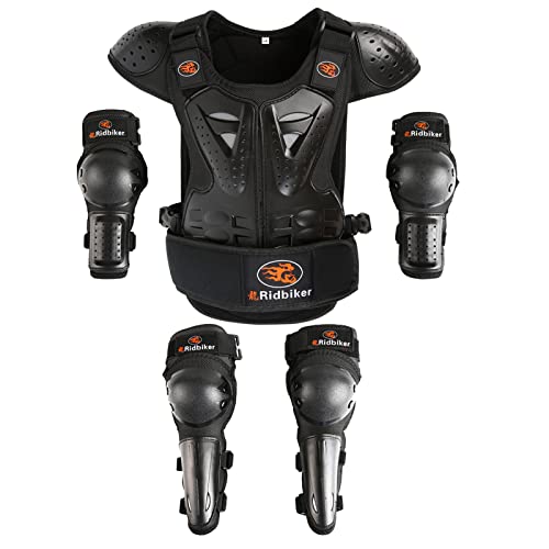 RIDBIKER Kids Dirt Bike Gear Chest Protector Motocross Gear Motorcycle Armor Vest Elbow Guard Knee Shin Guard Pads Youth Motorcycle Protective Gear (Black, XL:(Height:57.08"-62.99")) - Image 1