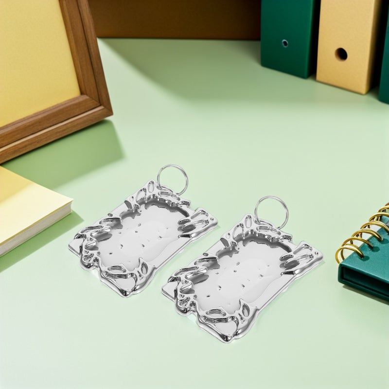 2pcs Photocard Holder: Electroplate Plastics Frame Photocard Sleeve Keychain - Plating Card Keychain Irregular Badge Photo Display Holder - Image 2