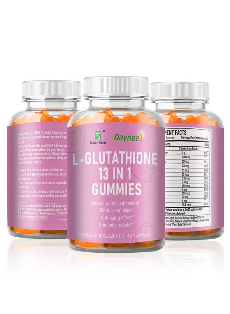 ديني الجلوتاثيون مع الكولاجين، مكملات غذائية قابلة للمضغ للعناية بالبشرة، مضادة للشيخوخة، تبييض وتفتيح، مكملات غذائية، 60 قطعة مضغ - Image 1