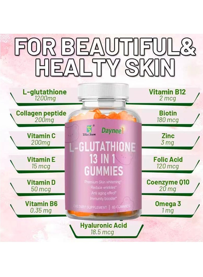ديني الجلوتاثيون مع الكولاجين، مكملات غذائية قابلة للمضغ للعناية بالبشرة، مضادة للشيخوخة، تبييض وتفتيح، مكملات غذائية، 60 قطعة مضغ - Image 3