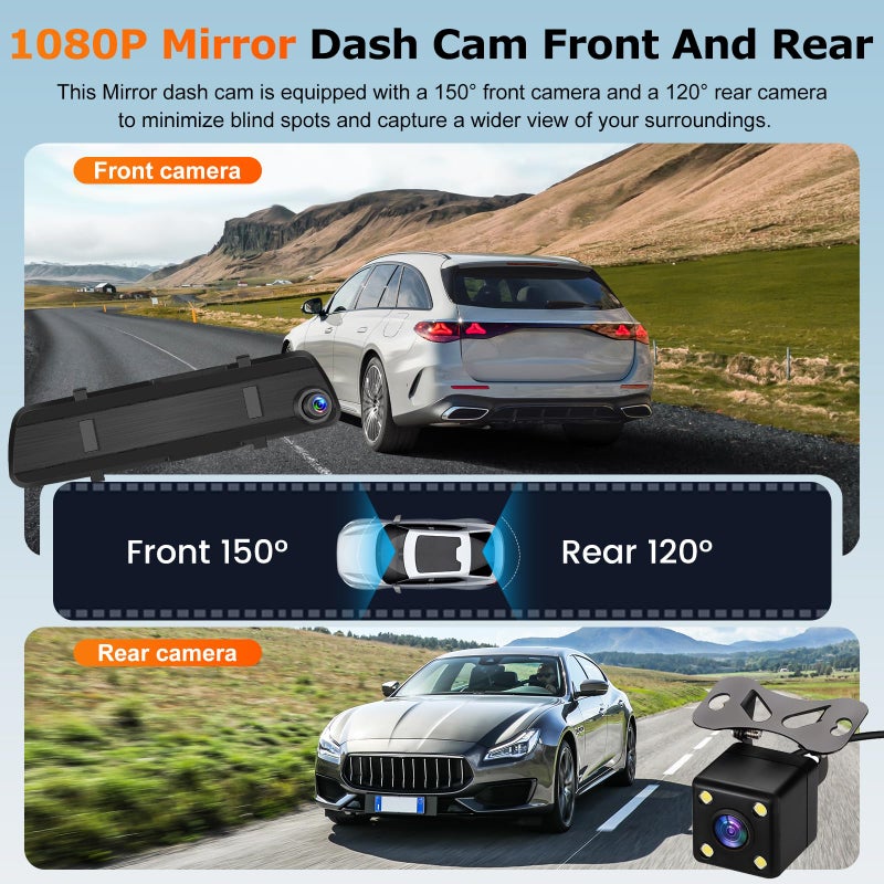 NHOPEEW 1080P Dual Lens Rear View Mirror Camera - 4 Inch Touchscreen Mirror Dash Cam Front and Rear - Exposure Adjustment/Loop Recording/Motion Detection/Parking Assistance + Backup Camera - Image 4