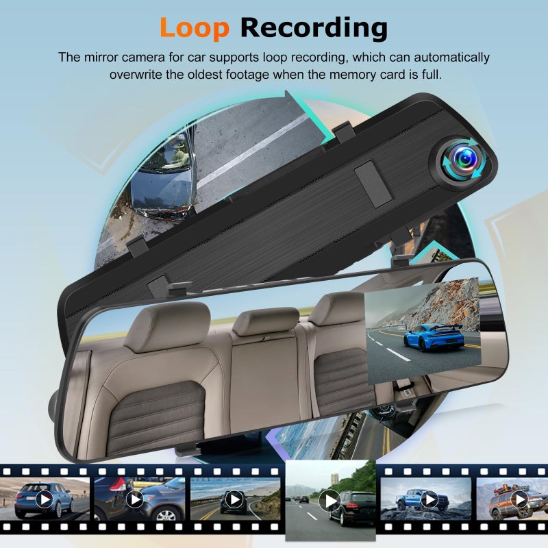 NHOPEEW 1080P Dual Lens Rear View Mirror Camera - 4 Inch Touchscreen Mirror Dash Cam Front and Rear - Exposure Adjustment/Loop Recording/Motion Detection/Parking Assistance + Backup Camera - Image 5