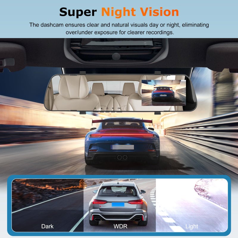 NHOPEEW 1080P Dual Lens Rear View Mirror Camera - 4 Inch Touchscreen Mirror Dash Cam Front and Rear - Exposure Adjustment/Loop Recording/Motion Detection/Parking Assistance + Backup Camera - Image 3