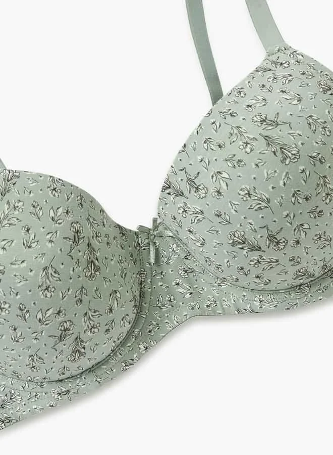 Splash FAV Floral Print Balconette Bra with Hook and Eye Closure