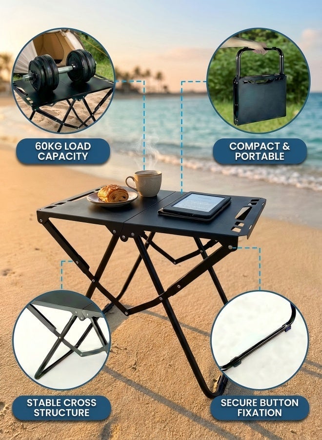 طاولة تخييم خارجية قابلة للطي، خفيفة الوزن سهلة الحمل، قابلة للطي في 3 ثوانٍ مع حقيبة تخزين، مناسبة للأنشطة الخارجية والنزهات والطهي الخارجي والشواطئ ورحلات المشي لمسافات طويلة وصيد الأسماك - Image 3