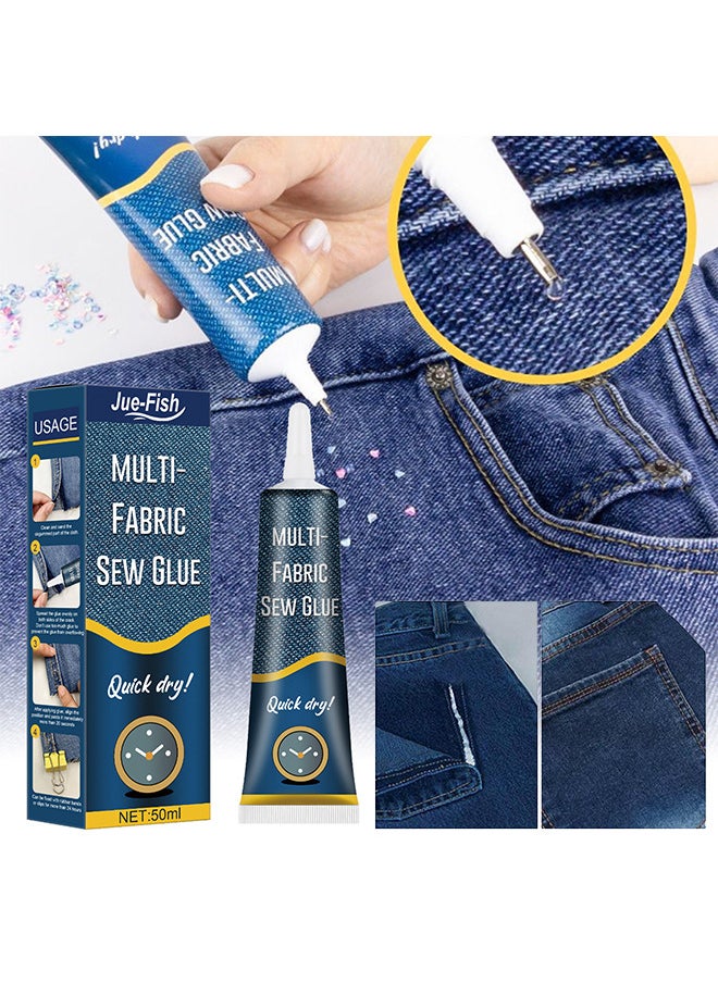 JUE-FISH Quick Dry Multi-Fabric Sew Glue, Fabric Glue Permanent Clear Washable For Patches Drying Waterproof Fabric Adhesive Glue For All Fabrics, Clothes, Cotton, Flannel, Denim, Leather, Polyester Repair  - Image 2