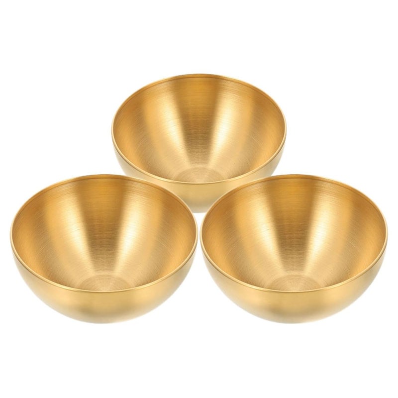 Gold Stainless Steel Fruit Salad Bowl Set 3 Pieces 15cm Kitchen Serving Bowls Reusable - Image 2
