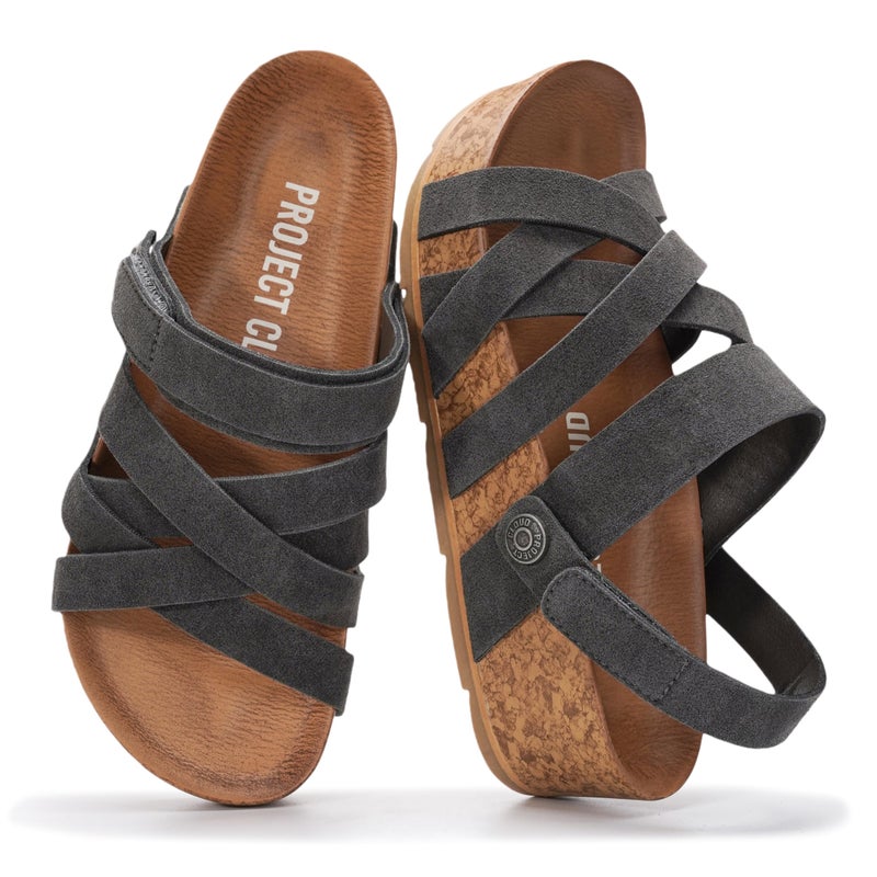Project Cloud 100% Genuine Leather Platform Sandals Women â€“ Strappy Wedges with Comfortable Plush Insole â€“ Lightweight & Non Slip Wedge Sandals for Women 2026 (Pacifica,CHARSDE,10) - Image 1