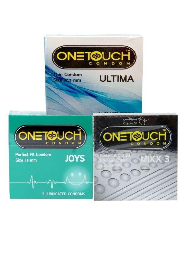 ون تاتش مجموعة واقيات ذكرية بنكهات متنوعة، علبة تحتوي على 3 قطع