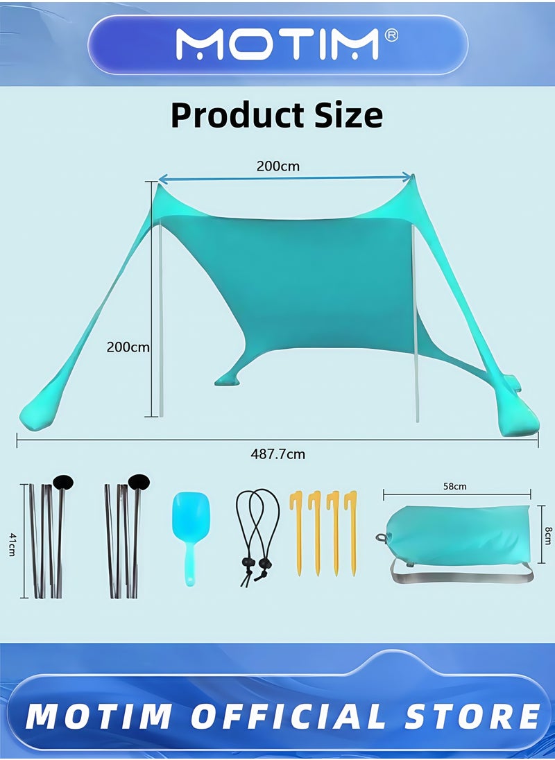 Motim - Sun Shade for Beach Portable Sun Shelter with Extra Windproof Rope for Stable Sun Protection Easy Setup for Family Outdoor Beach Camping Fishing and Backyard Picnics（200*210*150cm） - Image 1