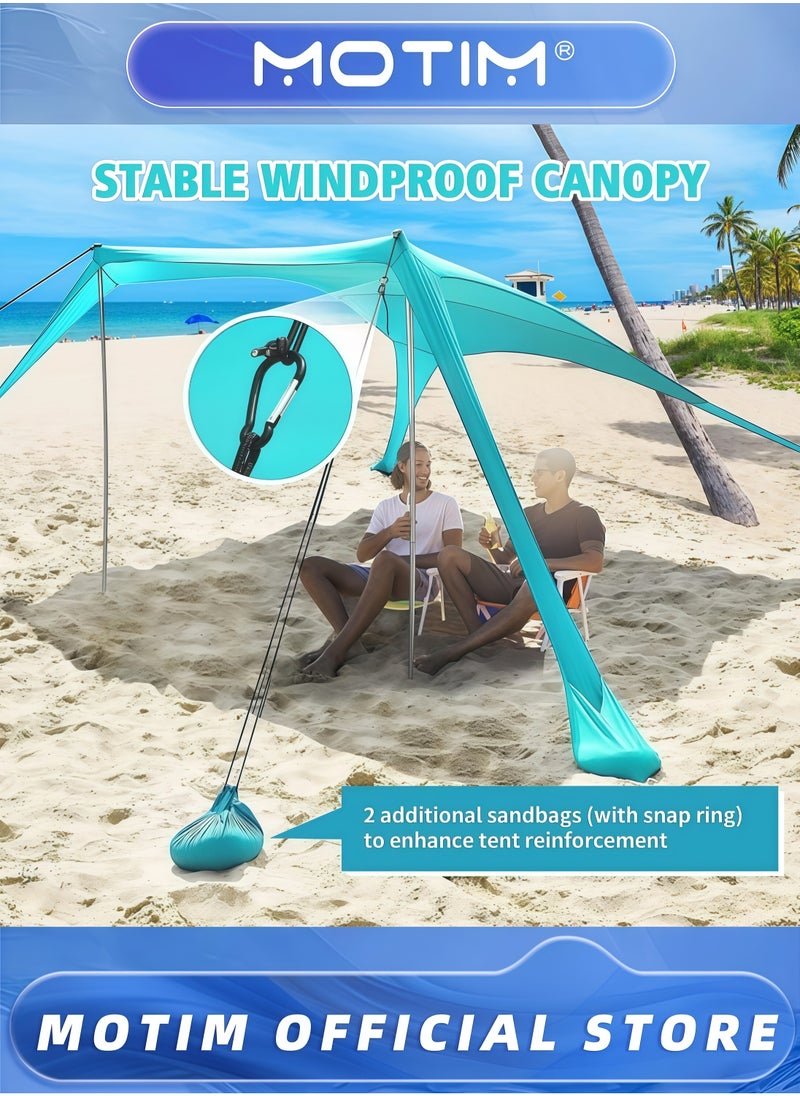 Motim - Sun Shade for Beach Portable Sun Shelter with Extra Windproof Rope for Stable Sun Protection Easy Setup for Family Outdoor Beach Camping Fishing and Backyard Picnics（200*210*150cm） - Image 1