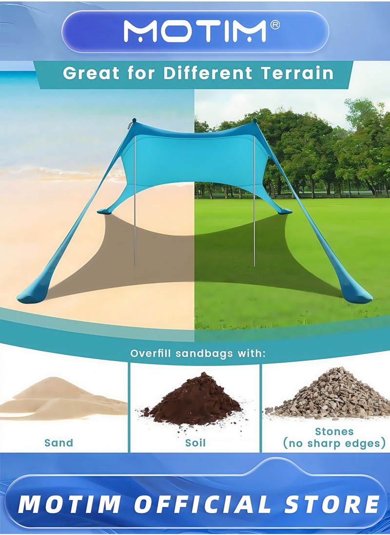 Motim - Sun Shade for Beach Portable Sun Shelter with Extra Windproof Rope for Stable Sun Protection Easy Setup for Family Outdoor Beach Camping Fishing and Backyard Picnics（200*210*150cm） - Image 1