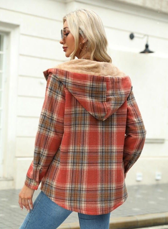 zeagoo Womens Plaid Shacket Jacket Long Sleeve Button Down Fleece Hooded Jackets Warm Coat - Image 3
