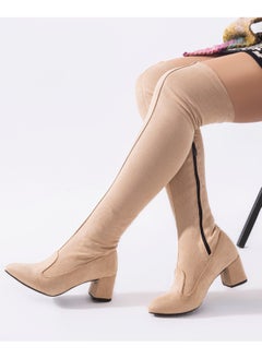 LIFESTYLISH Long boot stylish for woman suede heeled  -Beige LB-3 