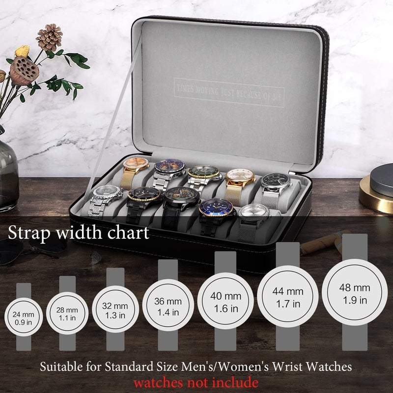 BucketList 10-slot Watchbox Portable Travel Zipper PU Leather Storage Case Jewellery Storage Box Display Box, Watch Storage Box for Business Trips and Gifts Larger Capacity Black - Image 5