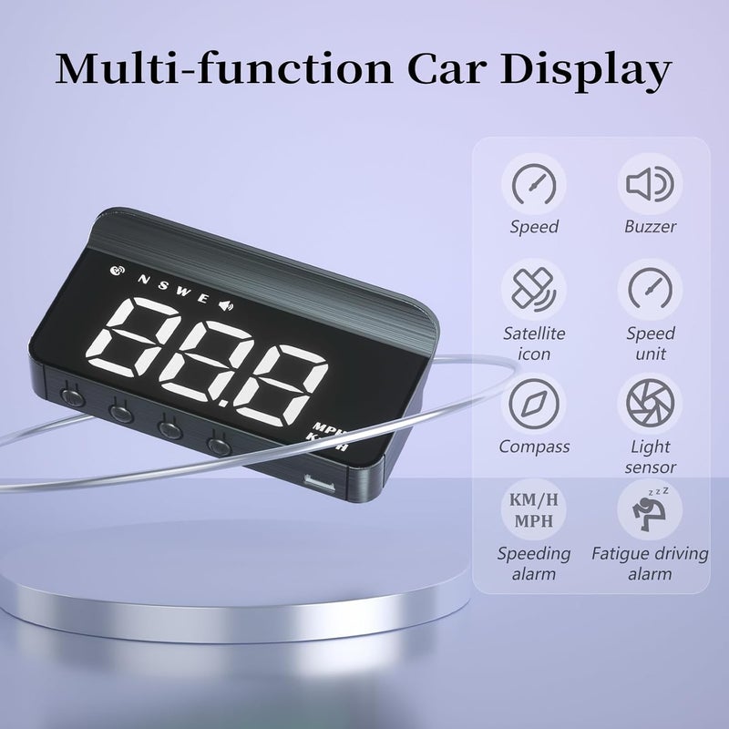AZIJYV HUD M1white Windshield Speedometer Projector - Digital GPS Smart Speedometer with Overspeed Alarm and Fatigue Warning - Image 4