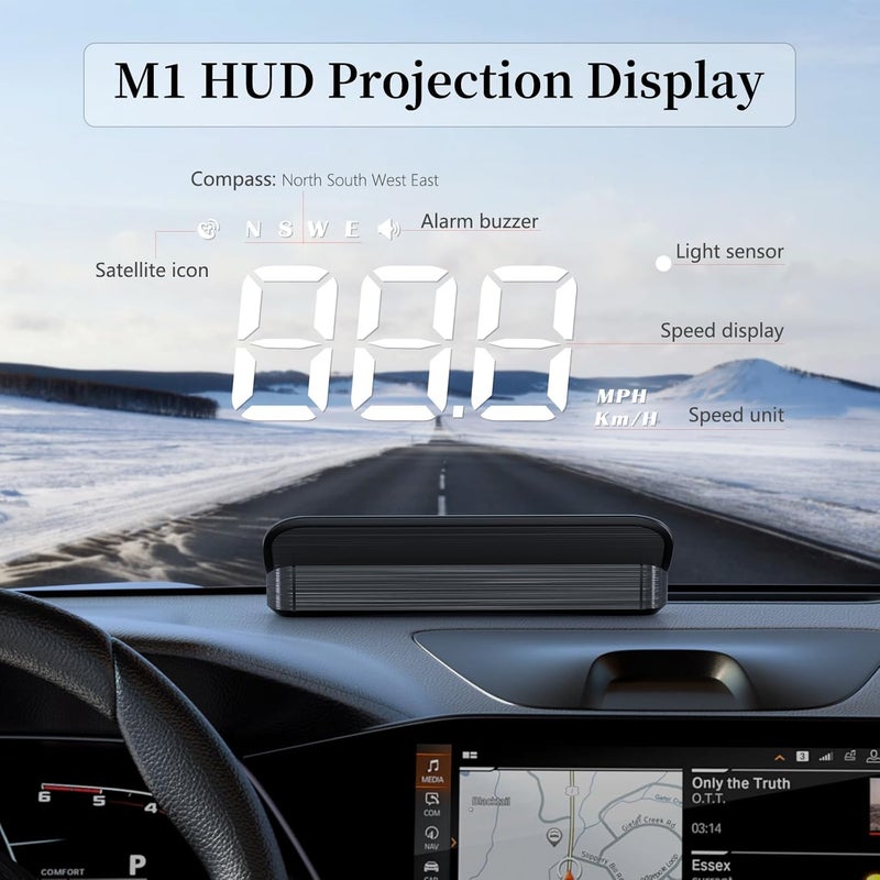AZIJYV HUD M1white Windshield Speedometer Projector - Digital GPS Smart Speedometer with Overspeed Alarm and Fatigue Warning - Image 2