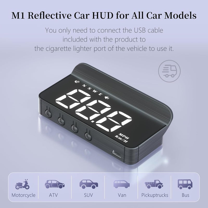 AZIJYV HUD M1white Windshield Speedometer Projector - Digital GPS Smart Speedometer with Overspeed Alarm and Fatigue Warning - Image 5