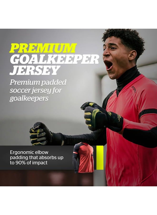 Storelli ExoShield Gladiator Goalkeeper Jersey | Padded Elbow Sleeves | Lightweight Soccer Jersey Shirt | Black/Strike | Youth Medium - Image 2