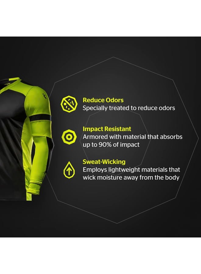 Storelli ExoShield Gladiator Goalkeeper Jersey | Padded Elbow Sleeves | Lightweight Soccer Jersey Shirt | Black/Strike | Youth Medium - Image 4