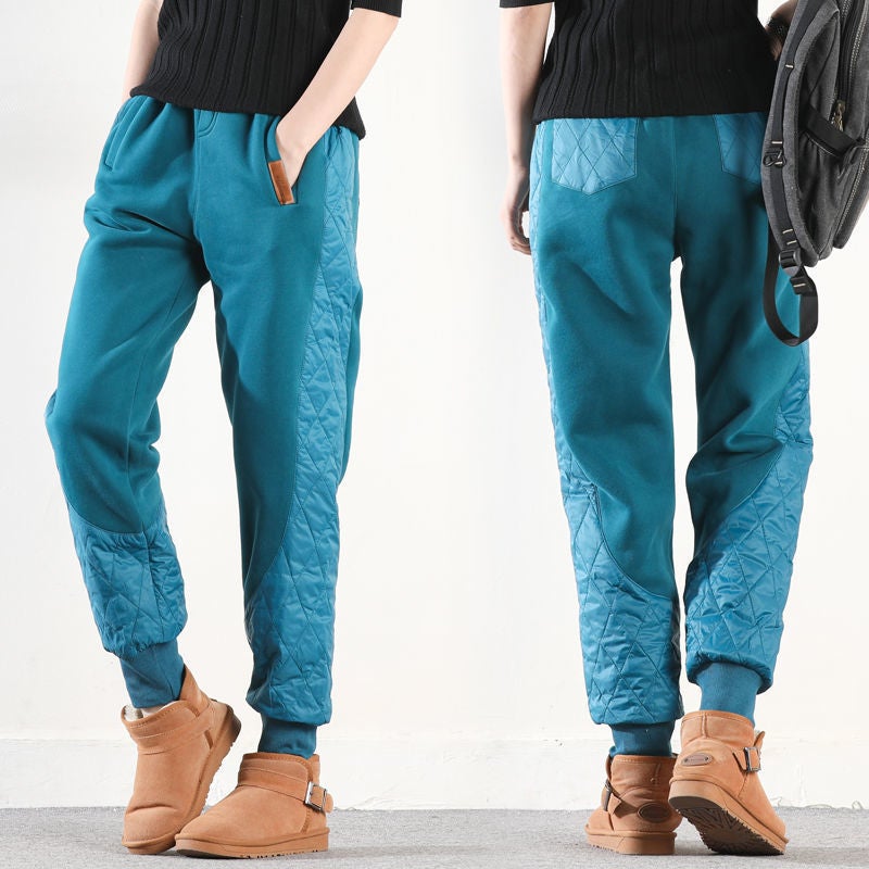 2024 Spring Womens Warm Cotton Pants Slim Casual Plus Size Lake Blue [light cotton pants 739#]#] 