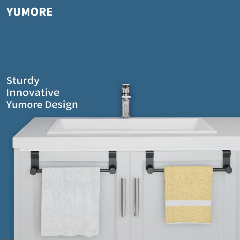 YUMORE Matte Black Over Door Towel Rack, Stainless Steel Over Cabinet Cupboard Towel Bar Kitchen Bathroom Towel Holder, Storage Dish Towel Holder, 2 Pack, - Image 2