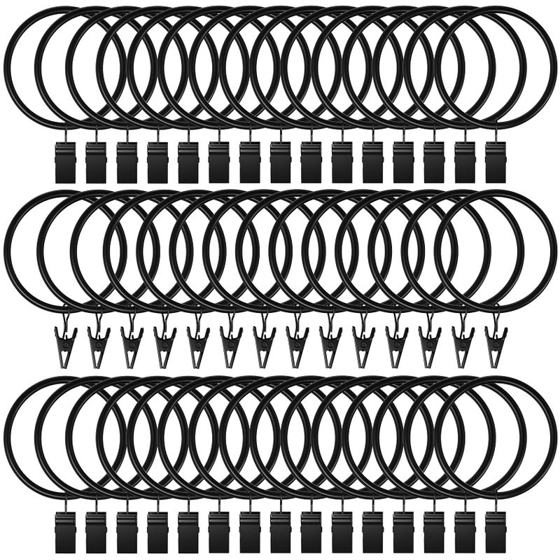 Lansian 44Pack Curtain Rings with Clips Hooks Rustproof Metal Stainless Steel Drapery Rings 2in Interior Diameter Curtain Hangers Clips Fits Diameter 18 in Rod Vintage Black
