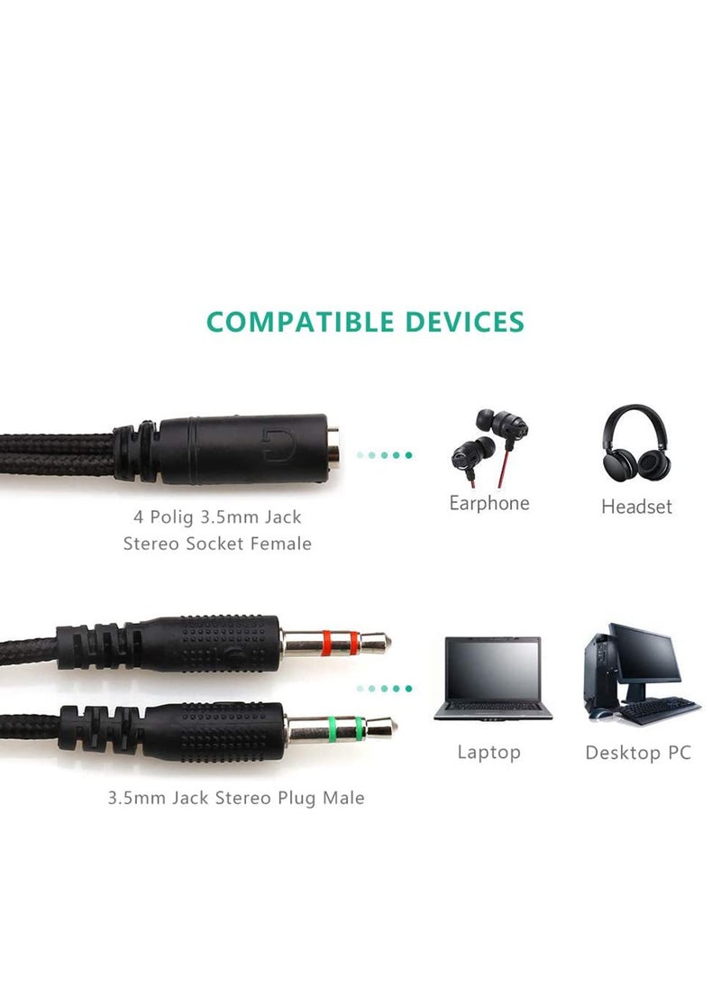 SYOSI - Headset Splitter Headphone Microphone Adapter, 3.5mm for Audio Stereo and MIC for Phones, Computers, MP3, Tablet -22CM - Image 1