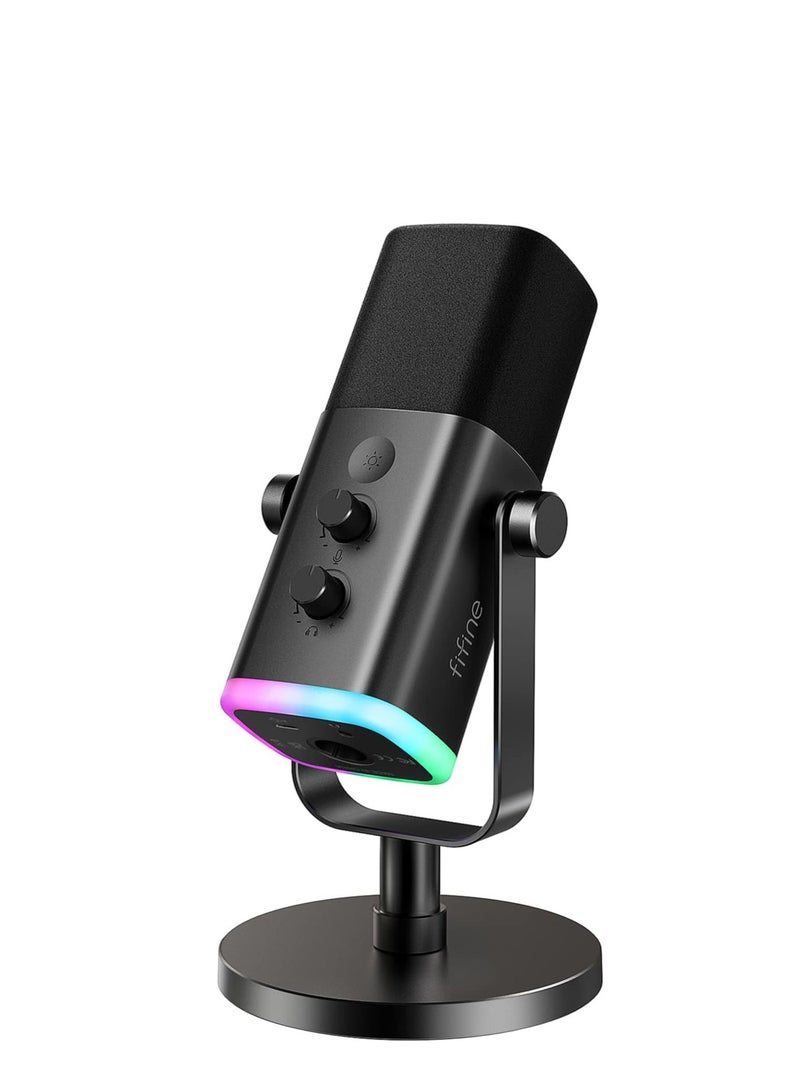 فيفين ميكروفون ديناميكي AM8 USB/XLR لتسجيل البودكاست، ميكروفون بث ألعاب الكمبيوتر الشخصي مع إضاءة RGB، زر كتم الصوت، مقبس سماعة الرأس، حامل سطح المكتب، ميكروفون صوتي للغناء على YouTube- - Image 1