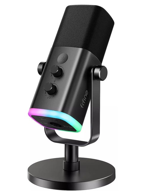 AM8 USB/XLR Dynamic Microphone for Podcast Recording, PC Computer Gaming Streaming Mic with RGB Light, Mute Button, Headphones Jack, Desktop Stand, Vocal Mic for Singing YouTube-