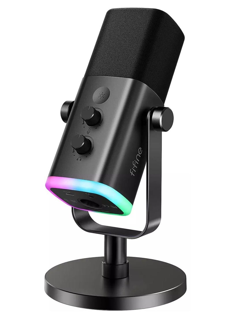 فيفين ميكروفون ديناميكي AM8 USB/XLR لتسجيل البودكاست، ميكروفون بث ألعاب الكمبيوتر الشخصي مع إضاءة RGB، زر كتم الصوت، مقبس سماعة الرأس، حامل سطح المكتب، ميكروفون صوتي للغناء على YouTube- - Image 1