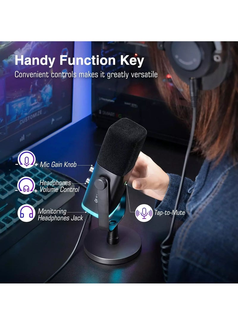 FIFINE - AM8 USB/XLR Dynamic Microphone for Podcast Recording, PC Computer Gaming Streaming Mic with RGB Light, Mute Button, Headphones Jack, Desktop Stand, Vocal Mic for Singing YouTube- - Image 1