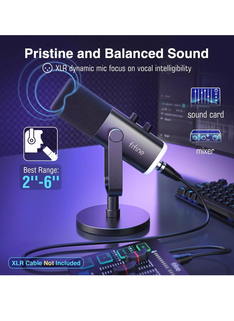 FIFINE - AM8 USB/XLR Dynamic Microphone for Podcast Recording, PC Computer Gaming Streaming Mic with RGB Light, Mute Button, Headphones Jack, Desktop Stand, Vocal Mic for Singing YouTube- - Image 1