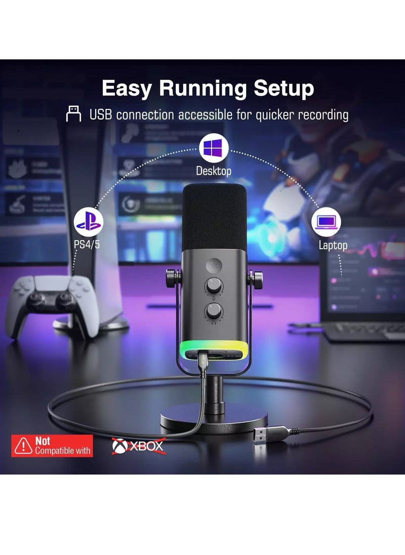 FIFINE - AM8 USB/XLR Dynamic Microphone for Podcast Recording, PC Computer Gaming Streaming Mic with RGB Light, Mute Button, Headphones Jack, Desktop Stand, Vocal Mic for Singing YouTube- - Image 1