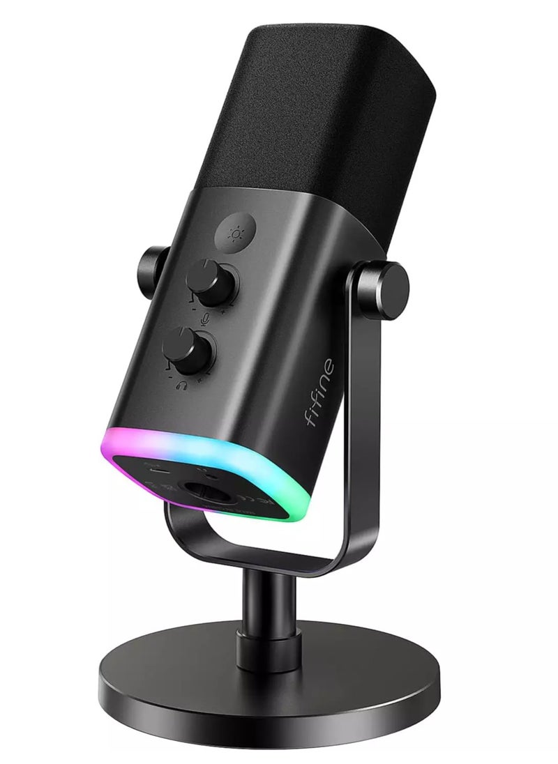 FIFINE - AM8 USB/XLR Dynamic Microphone for Podcast Recording, PC Computer Gaming Streaming Mic with RGB Light, Mute Button, Headphones Jack, Desktop Stand, Vocal Mic for Singing YouTube- - Image 1