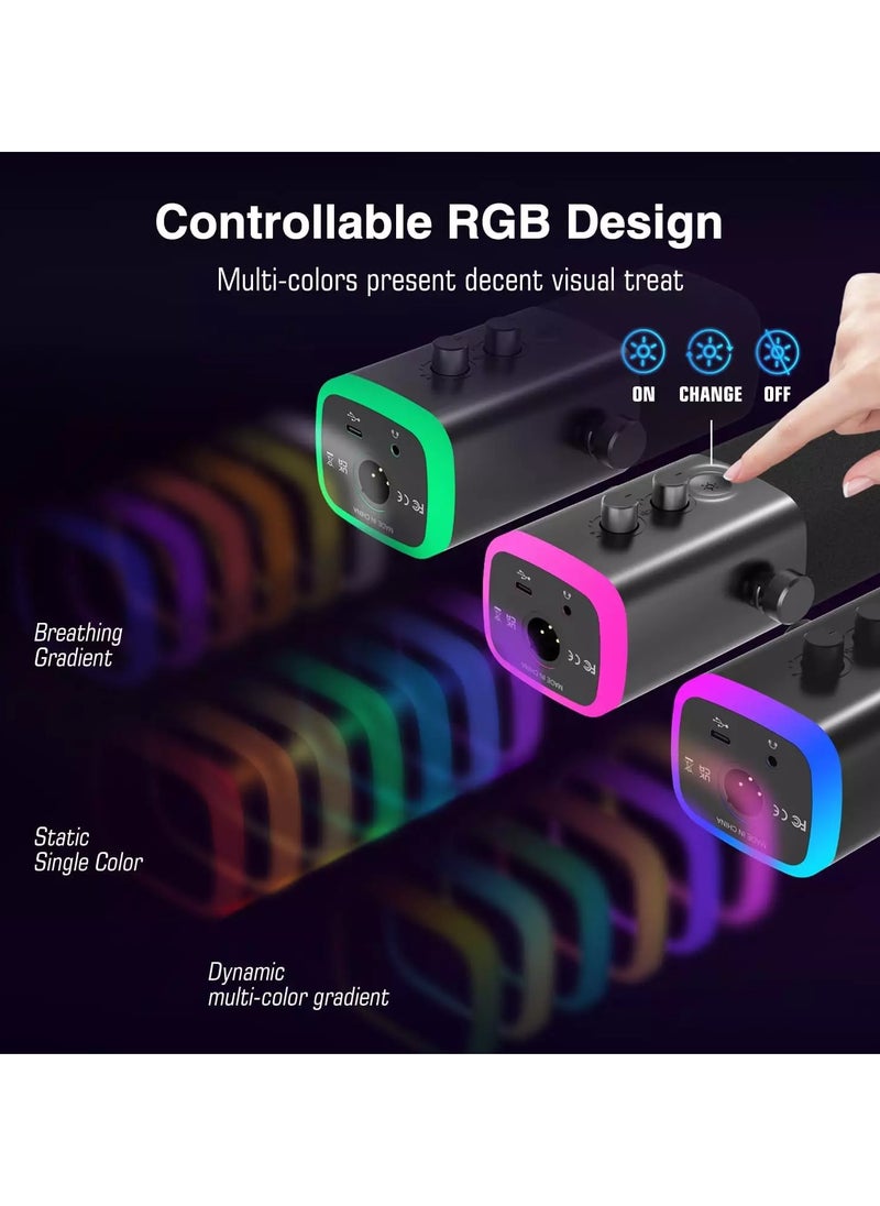 FIFINE - AM8 USB/XLR Dynamic Microphone for Podcast Recording, PC Computer Gaming Streaming Mic with RGB Light, Mute Button, Headphones Jack, Desktop Stand, Vocal Mic for Singing YouTube- - Image 1