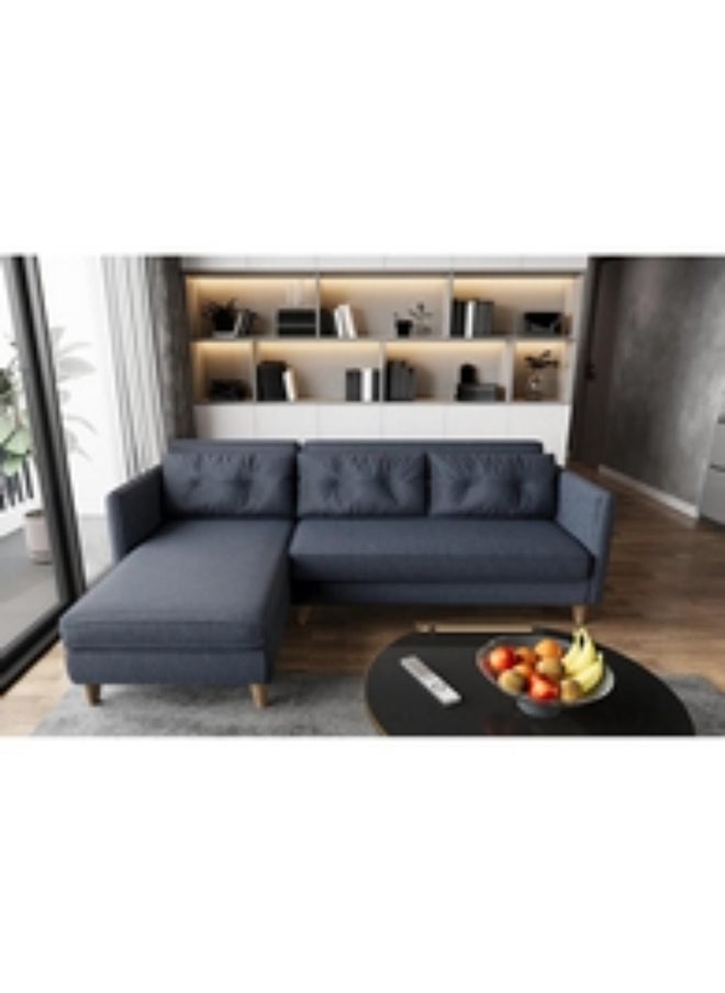 Homzmart - Swedish Wood and Linen L-Shape Sofa - Blue - Image 1