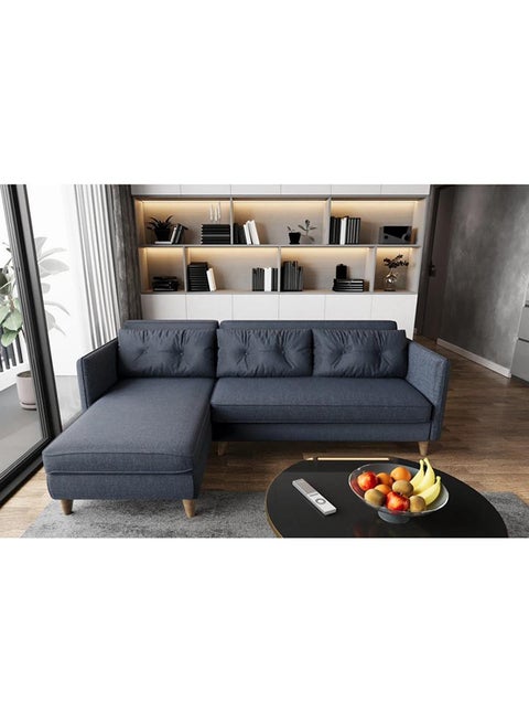 Swedish Wood and Linen L-Shape Sofa - Blue