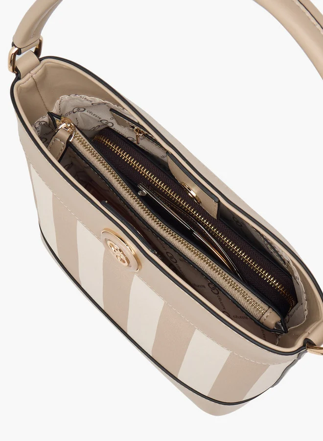 Celeste Women's Striped Bucket Bag with Detachable Strap