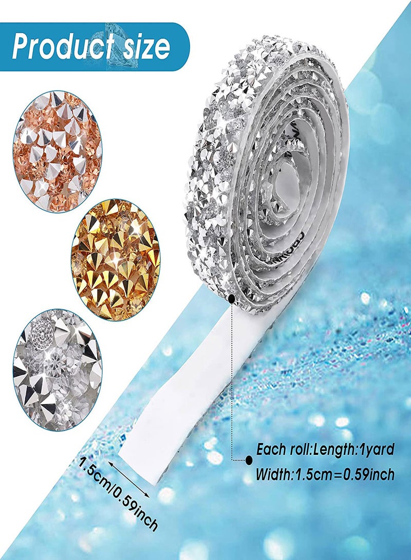 Crystal Rhinestone Diamond Ribbon, 3 Rolls Self Adhesive Crystal Rhinestone Ribbon Stickers, Glitter DIY Ribbon Roll Diamond Belt for Crafts Wedding Birthday Clothing Car Decor (1Yard x 0.6")  - Image 4
