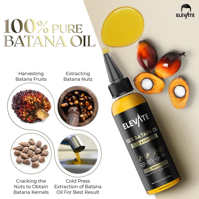 Elevate Batana Oil for Hair Growth | 100% Pure & Natural Raw Dr. Sebi Organic Oil from Honduras | Cold Pressed Chemical-Free for Thickness & Scalp Care Skin | Thicker Stronger Hair 4 Fl Oz 2 Pack - Image 4