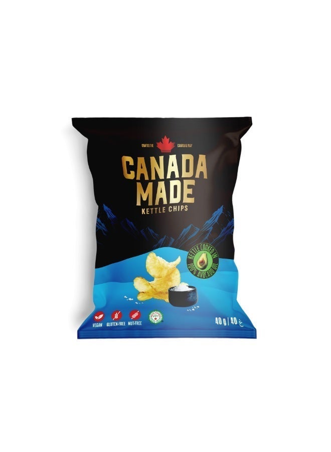 Canada Made Healthy Snacks - 100% Avocado Oil Kettle Cooked Potato Chips - Sea Salt Flavor, Vegan, Gluten Free, Nut Free Healthy Chips - Made in Canada Snacks - 40g Bag - Image 1