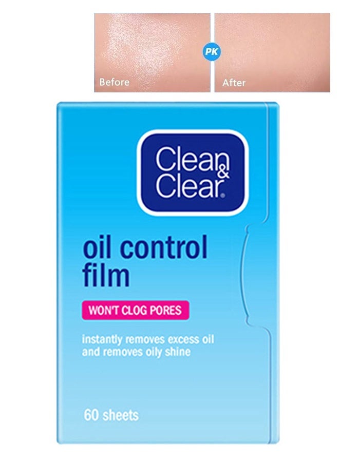 Clean & Clear Oil Control Film, Oil Blotting Paper Oil Absorbing Facial Sheets, Makeup Friendly High Performance Handy Face Blotting Paper for Oily Skin, 60 Sheets ﻿ - Image 1