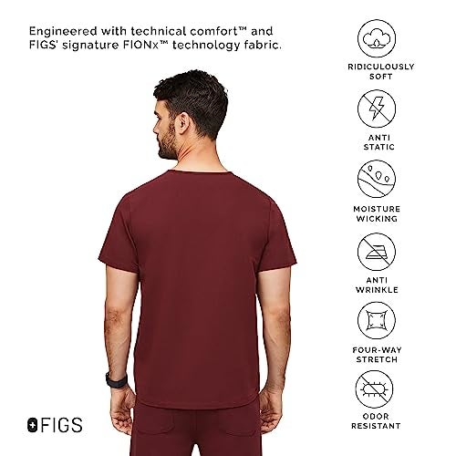 FIGS Chisec Three-Pocket Scrub Top for Men – Burgundy, S - Image 3