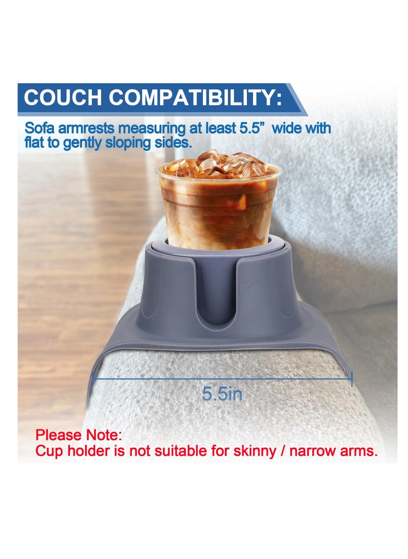 Excefore - Couch Cup Holder, Sofa Arm Tray,  Couch Tray Keeps Drinks Within Reach Stops Spills On Your Chair Or Recliner, Couch Accessories, Weighted Anti Slip Silicone Couch Coasters, Grey - Image 1