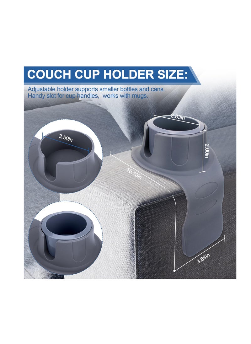 Excefore - Couch Cup Holder, Sofa Arm Tray,  Couch Tray Keeps Drinks Within Reach Stops Spills On Your Chair Or Recliner, Couch Accessories, Weighted Anti Slip Silicone Couch Coasters, Grey - Image 1