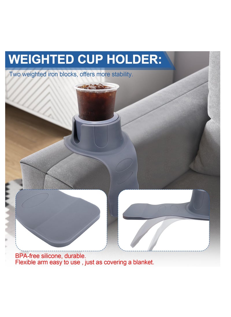 Excefore - Couch Cup Holder, Sofa Arm Tray,  Couch Tray Keeps Drinks Within Reach Stops Spills On Your Chair Or Recliner, Couch Accessories, Weighted Anti Slip Silicone Couch Coasters, Grey - Image 1