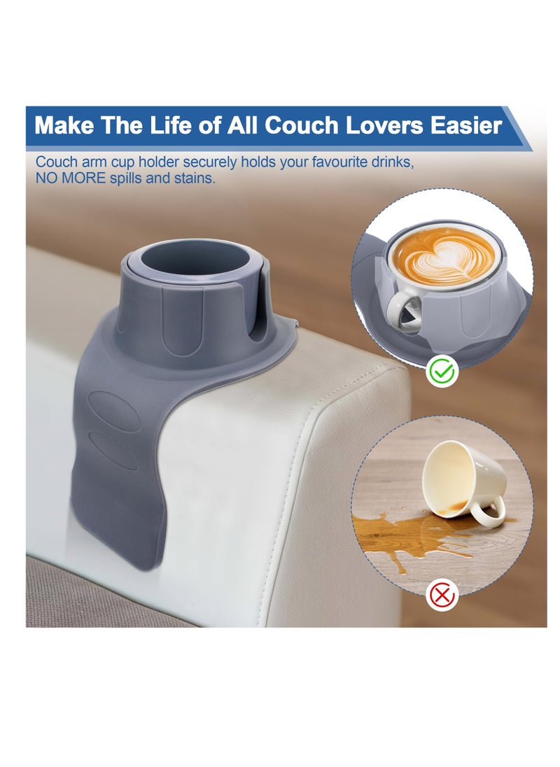 Excefore - Couch Cup Holder, Sofa Arm Tray,  Couch Tray Keeps Drinks Within Reach Stops Spills On Your Chair Or Recliner, Couch Accessories, Weighted Anti Slip Silicone Couch Coasters, Grey - Image 1