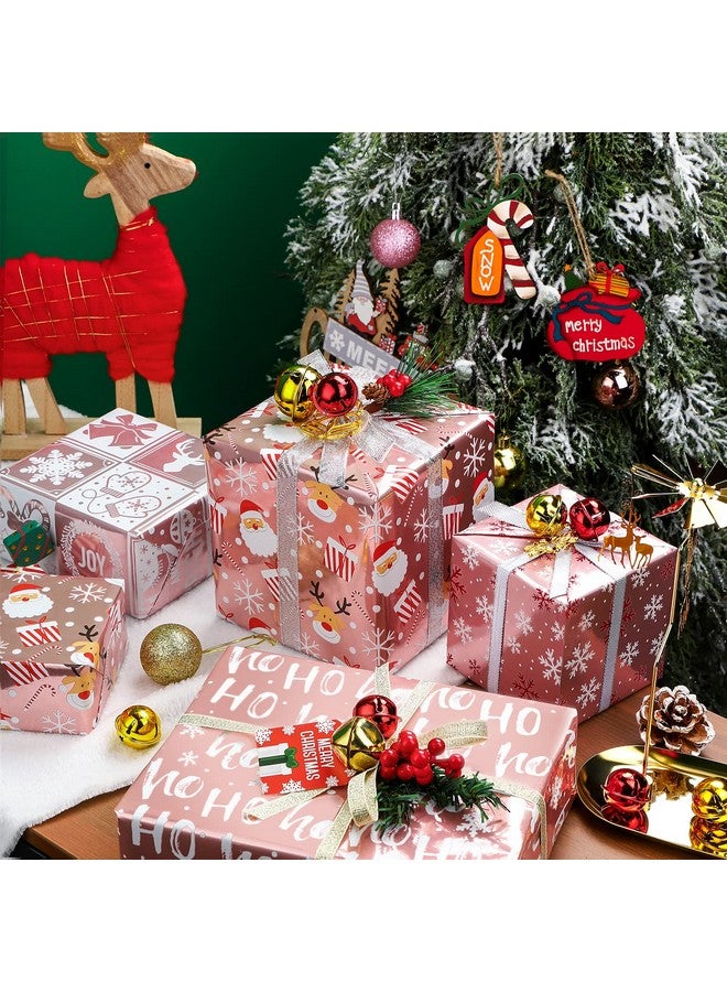 WRAPAHOLIC Christmas Wrapping Paper Roll - Rose Gold Santa, Snowflakes And Reindeer Holiday Collection With Metallic Foil Shine - 4 Rolls - 30 Inch X 120 Inch Per Roll - Image 5