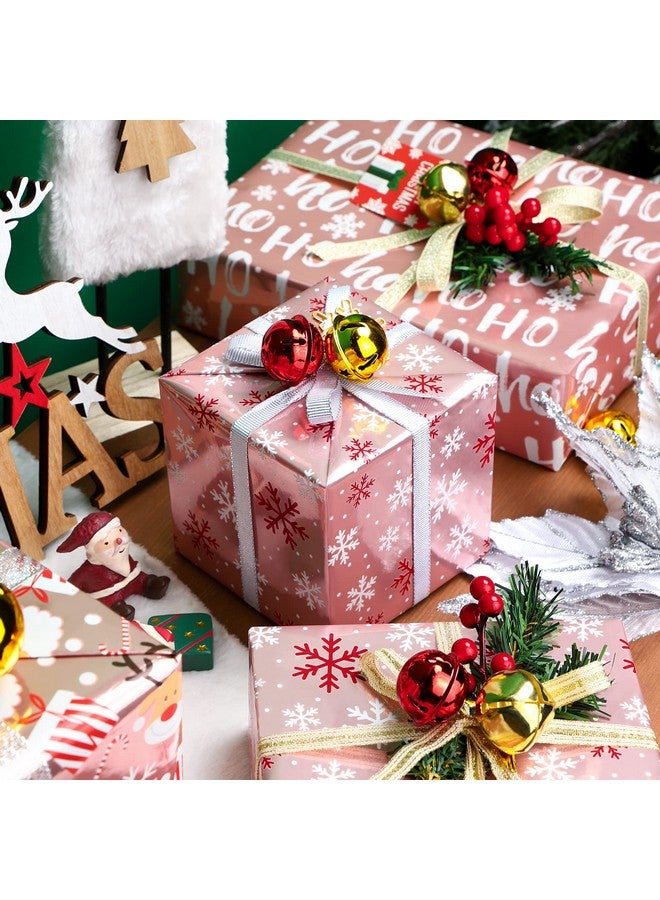 WRAPAHOLIC Christmas Wrapping Paper Roll - Rose Gold Santa, Snowflakes And Reindeer Holiday Collection With Metallic Foil Shine - 4 Rolls - 30 Inch X 120 Inch Per Roll - Image 4